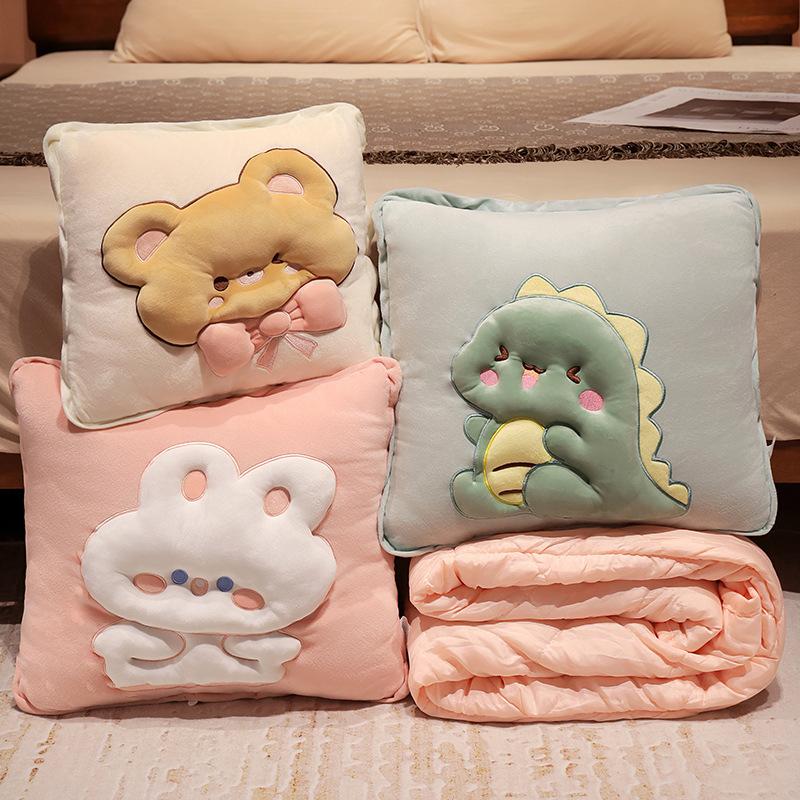 Cartoon Kaninchen Welpe Hund Überwurf Kissen Steppdecke Doppelzweck Zwei-in-Eins Faltbare Klimaanlagen-Steppdecke Büro Nickerchen Decke Kissen