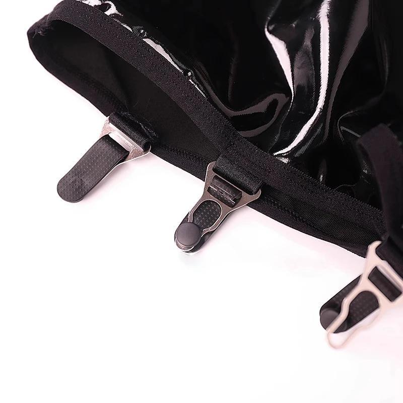 Gothic Punk Wetlook Pu Leather Mini Skirt Women Sexy High Waist Garter Belt With 4 Straps And Metal Clips For Stockings