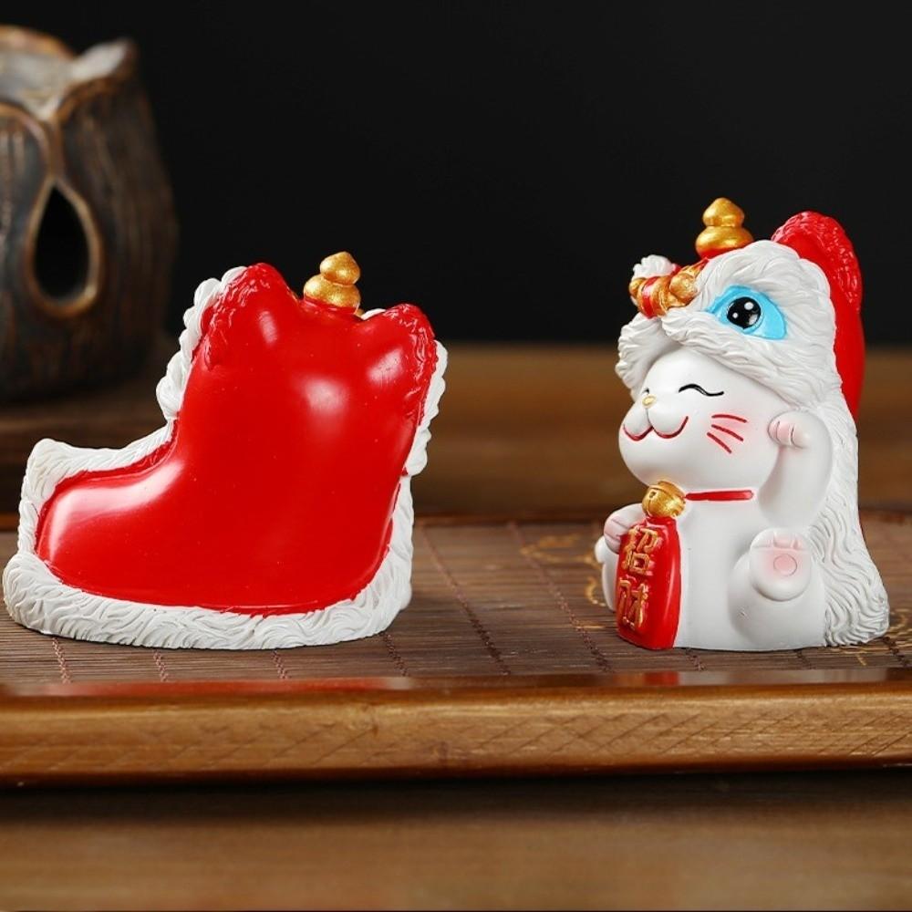 Kawaii Beckoning Cat Desktop Ornament Good Fortune Wealth Lucky Cat Sculpture Decoration Figurine New Year Cat Statue