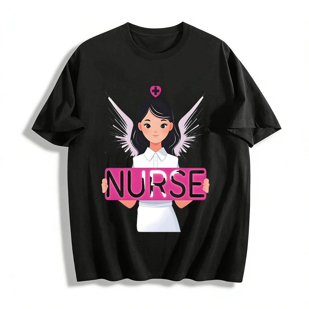 Angel Nurse Themed Printed Casual Top Pure cotton T-shirt XXS