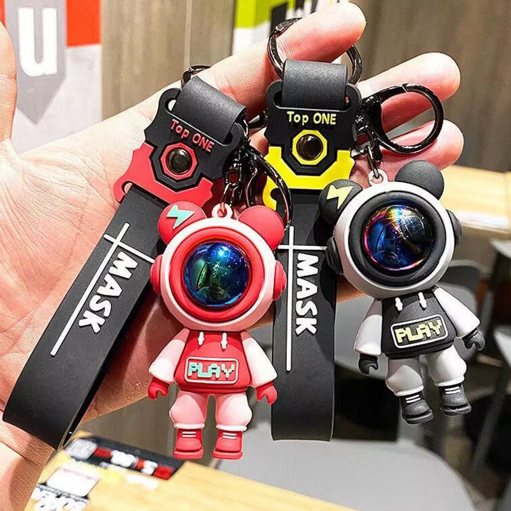 Cartoon Lightning Bear Car Keychain Pendant Bag Astronaut Key Holder Keyfob Key Chain Delicate Key Chain for Girls Couple Gifts Key Ring