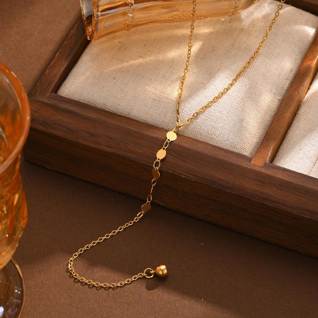Elegante Scheiben-Y-Form Anhänger Halskette Edelstahl Goldfarbe Flache Rolo-Kette Quasten Halsketten Schmuck Valentinstagsgeschenk