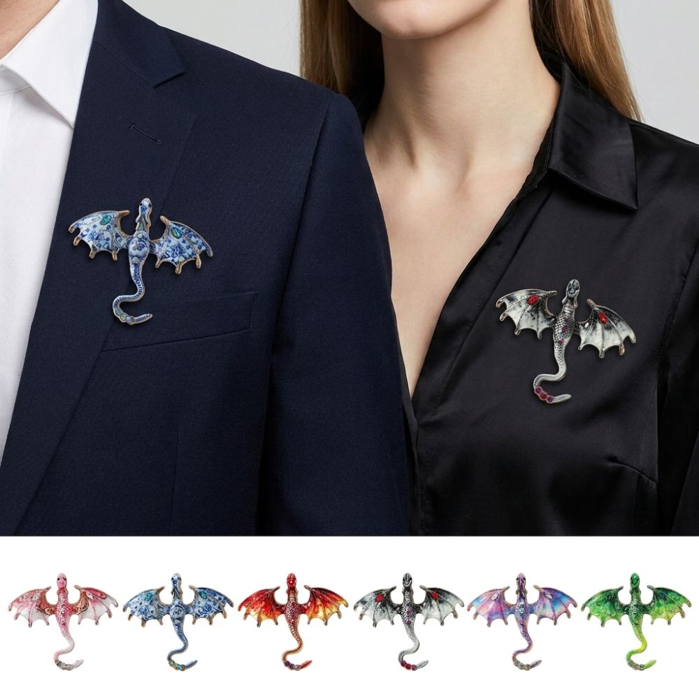 Colorful Rhinestone Enamel Flying Dragon Brooch Luxury Suit Lapel Pin  Home Decoration Gift