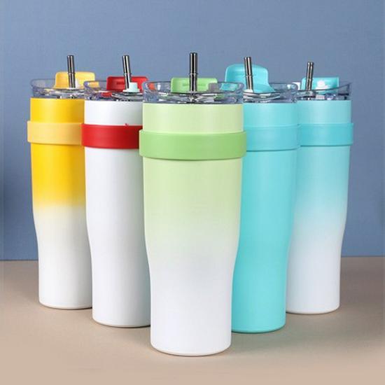 Creative 40oz Gradient Insulated Stainless Steel Tumbler with Straw 1200ml белый
