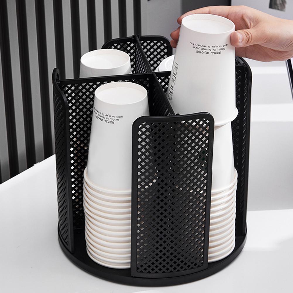 360° Rotatable Storage Rack Cup Dispenser 4 Compartment Cups and Lids Holder Detachable Desktop Multifunctional Dispenser