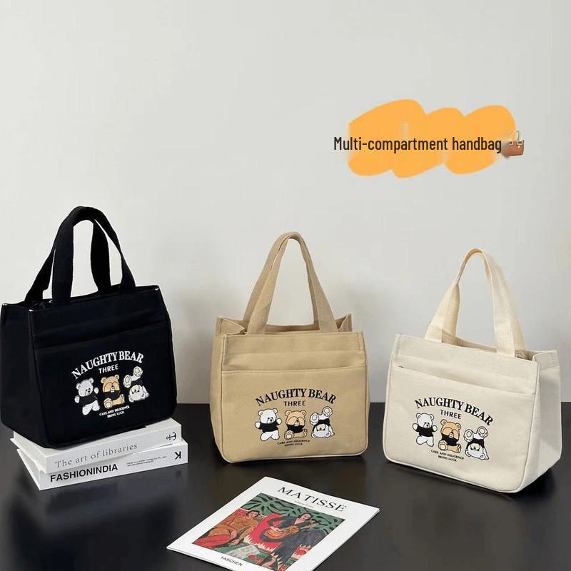 Stylish Canvas Commuter Tote with Zipper - Trendy Lunch Box Handbag for Women
