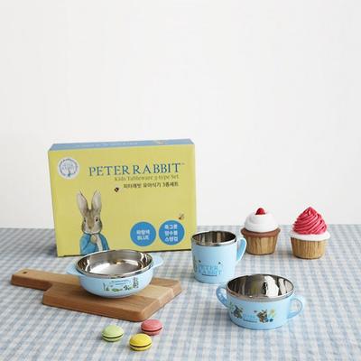 Baby Safety Stainless Steel Tableware Set of 3, Blue, Amniotic Fluid Ball + Bowl + Cup, Popular Korean Child Care Products
