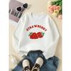 Strawberry Fruit Design Print Girls' Fashionable Crewneck Sweatshirt, Autumn and Winter Western Style Top