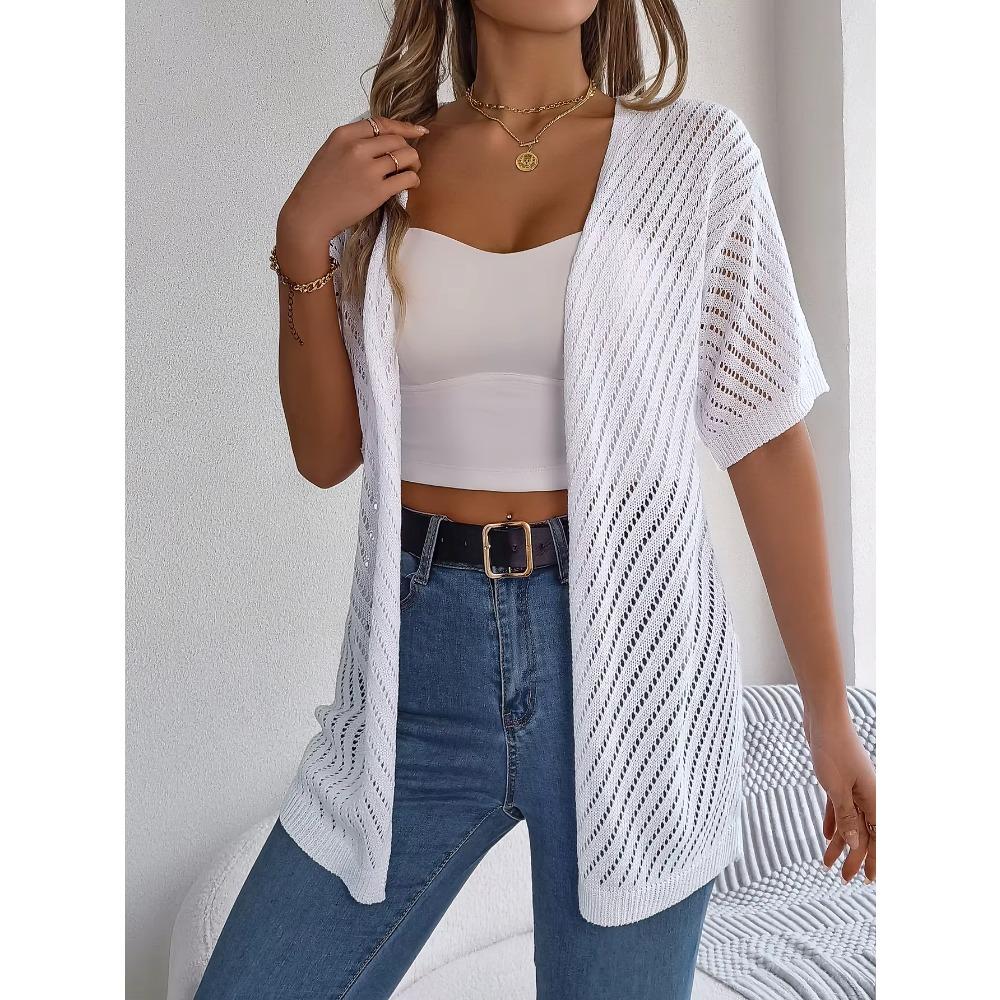 Spring Summer Knitted Cardigan 2026 Casual Solid Color Hollow Out Sun Proof Tops for Women Khaki Black Pink Valentine's Day