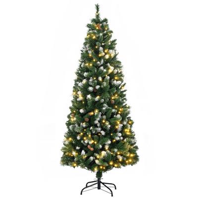 Artificial Illuminated Christmas Tree 703 Branches 250 LED 30 Pine Cones Foldable Stand Base Height 180 Cm Diameter 80 Green