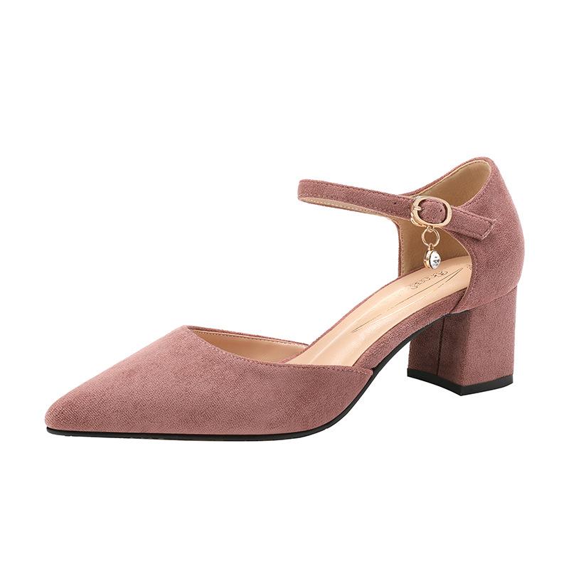 Pointed thick heel high heels mid heel 2025 new hollow women's shoes comfortable versatile fashion work shoes solid color black