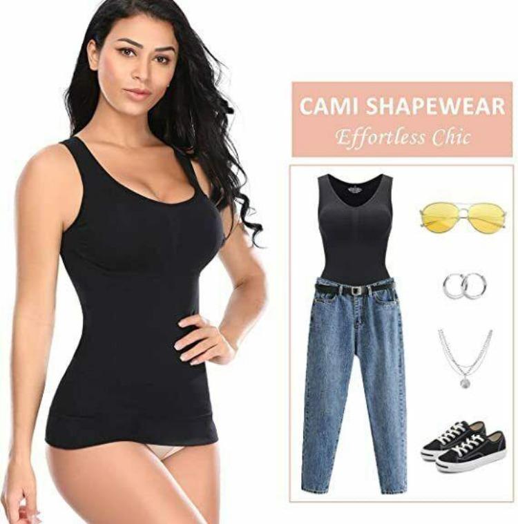 Camisola moldeadora para mujer con sujetador incorporado y control de abdomen de alta compresión, tirantes finos, camisetas sin mangas, moldeador corporal adelgazante, ropa interior para pérdida de peso
