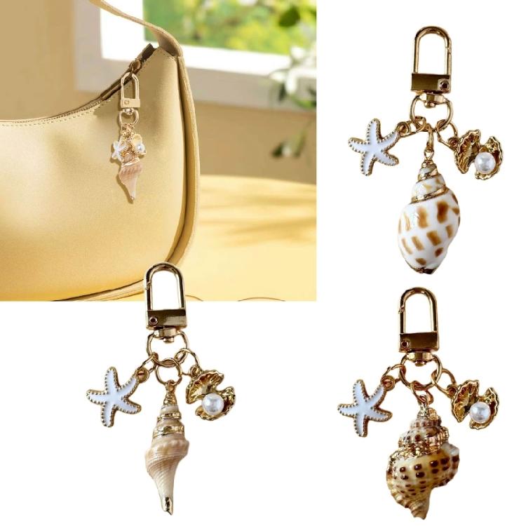 Pearls Embellished Seashells Keychain Portable Bag Charm Decoration for Women Stylish Functional Accessory