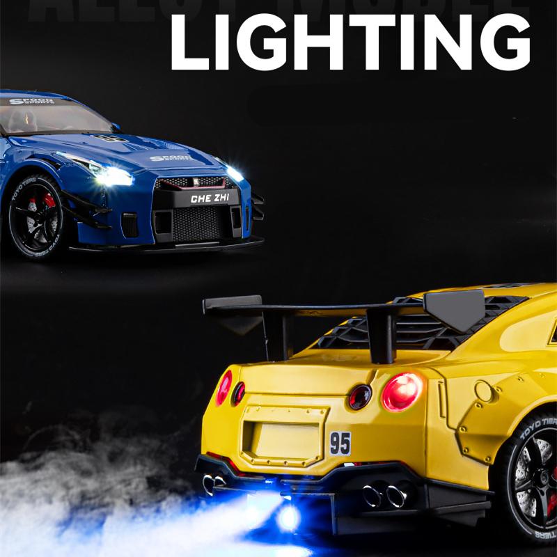 1/24 Nissan GT-R GTR R35 Stop Metalu Samochód Sportowy Model Odlewany Metal Pojazdy Wyścigowe Model Samochodu Dźwięk i Światło Z Spryskiwaniem Zabawka Dla Dzieci Prezent