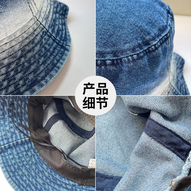 Japanese Tie-Dye Contrasting Color Washed Denim Fisherman Hat Children'S Spring And Summer Retro Basin Hat Outdoor Sunscreen Visor