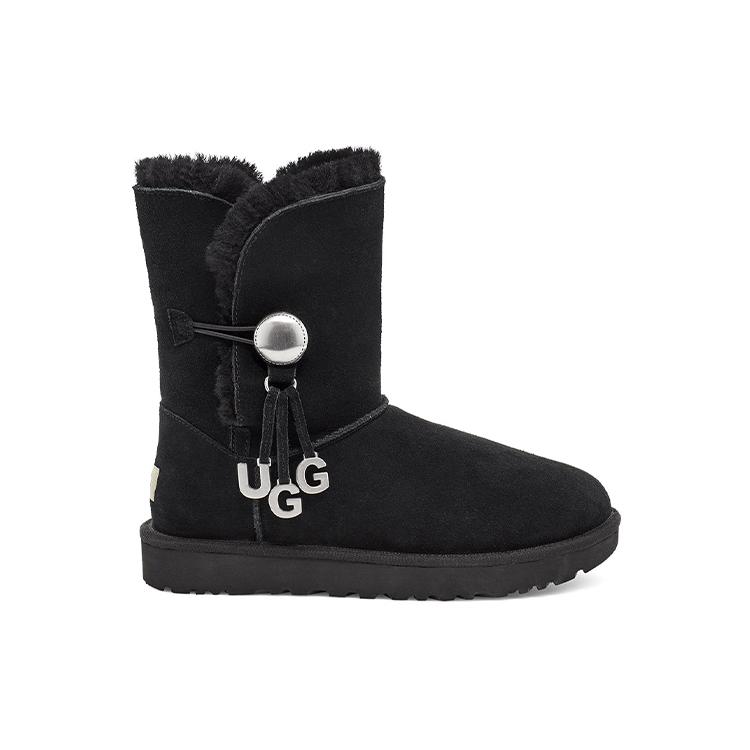 UGG Bailey Button UGG Charm Metallic Alphabet Version Fleece Lined Black Women's 1114970-BLK