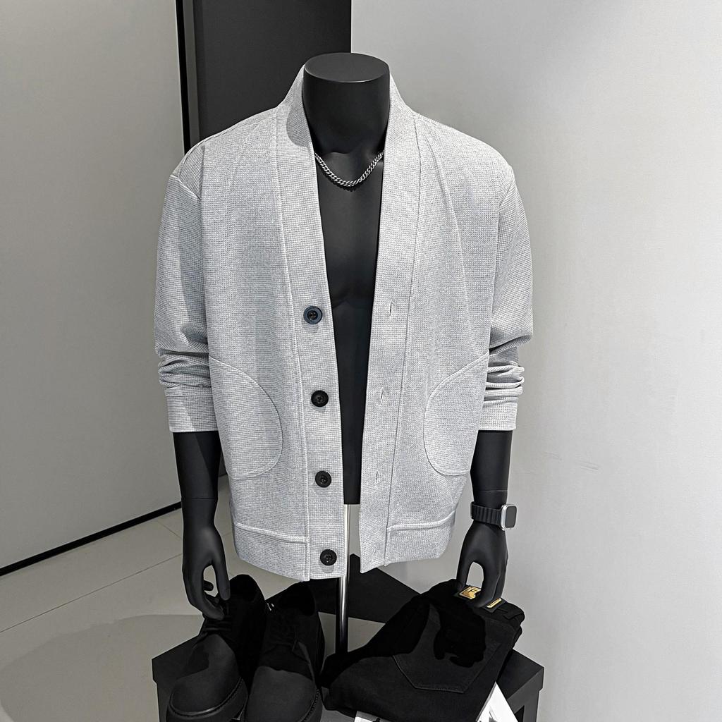 2026 New Fashion Men's Waffle Retro Knitted Simple Fashion V-neck Sweater Men