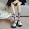Elastic Flower Five Finger Tube Socks Stripe Grid Breathable Split Toe Short Socks Anti Slip Cotton Toe Separator Socks Slippers