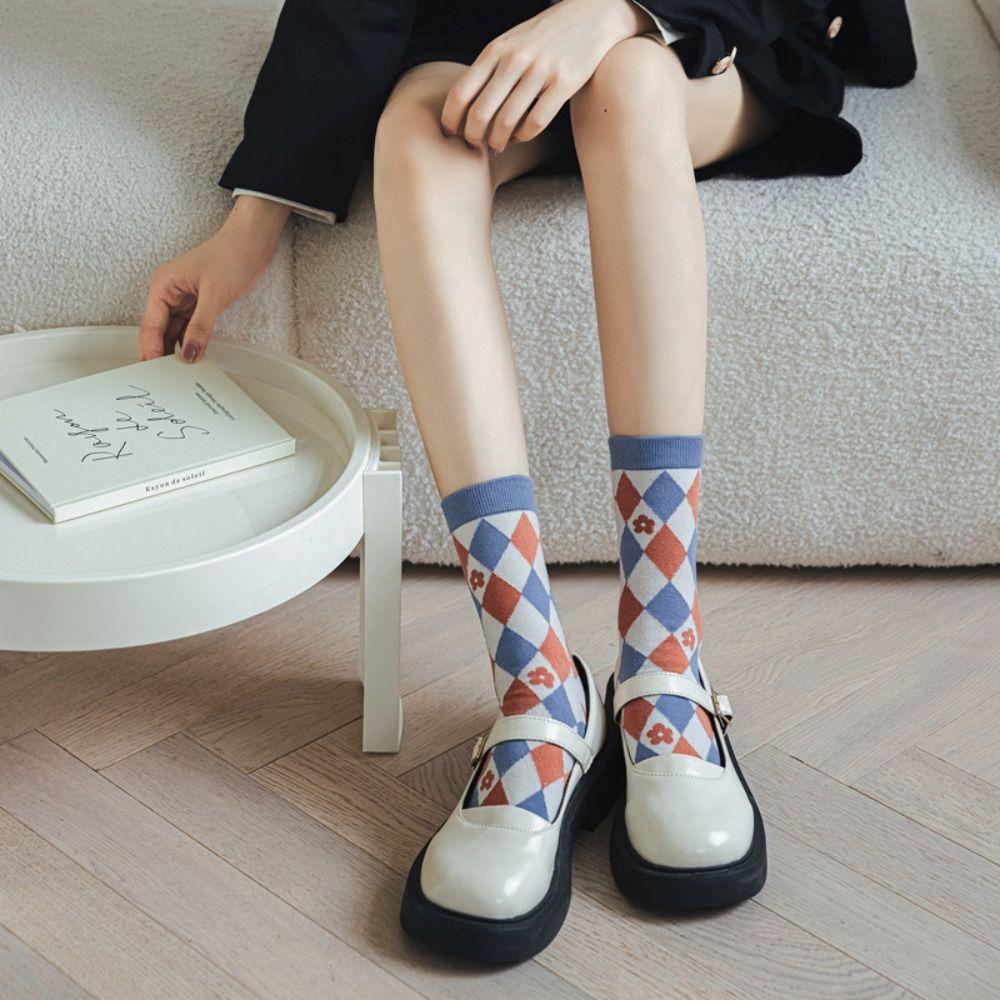 Elastic Flower Five Finger Tube Socks Stripe Grid Breathable Split Toe Short Socks Anti Slip Cotton Toe Separator Socks Slippers