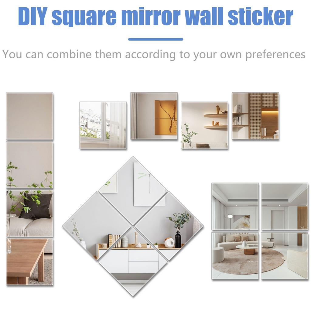 Flexible wall mirror DIY self-adhesive ultra-thin square home decoration mirror Multi purpose creative DIY tile mirror