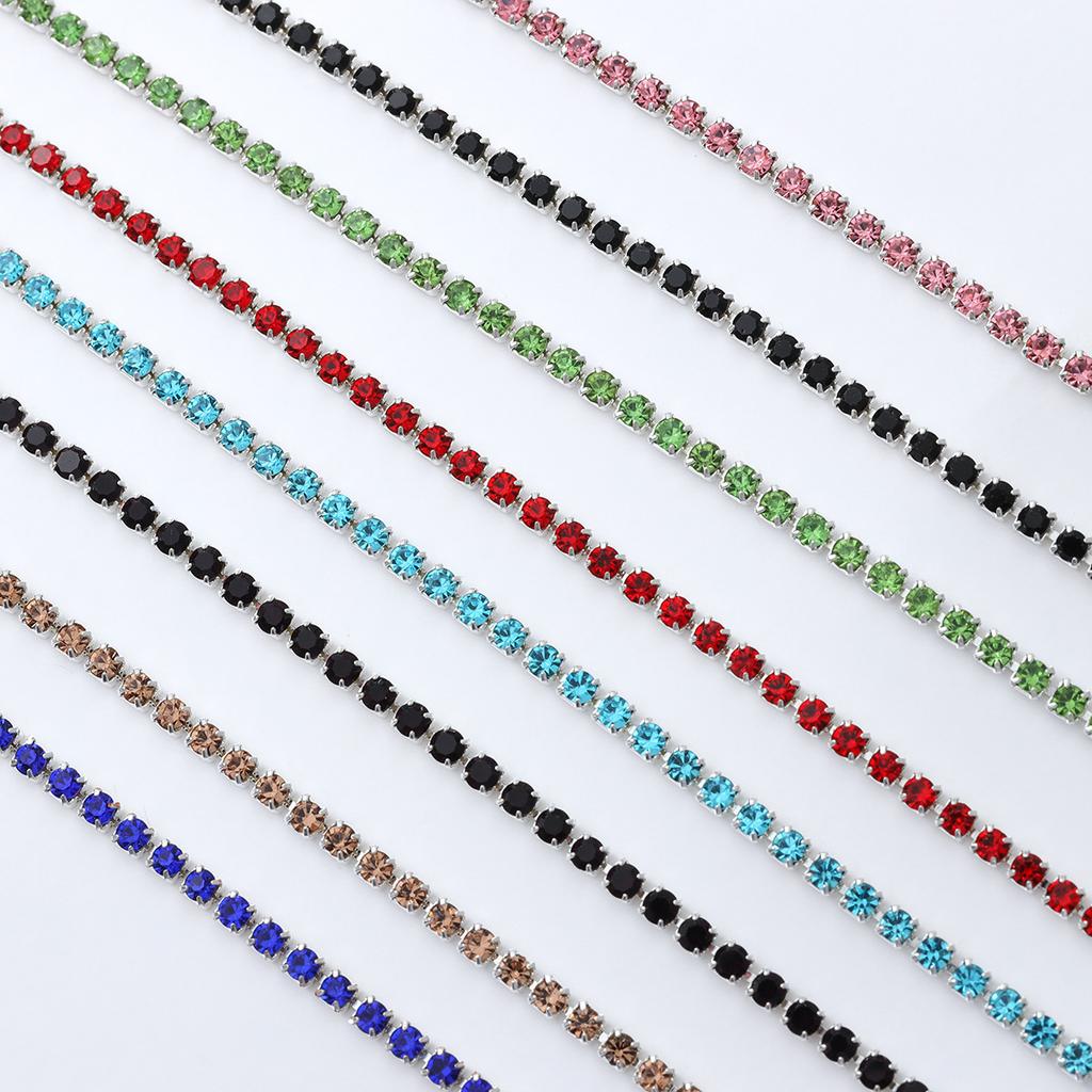 Silver bottom dense claw glass crystal rhinestone claw chain, color inlaid crystal diamond chain DIY mobile phone material sticker diamond accessories