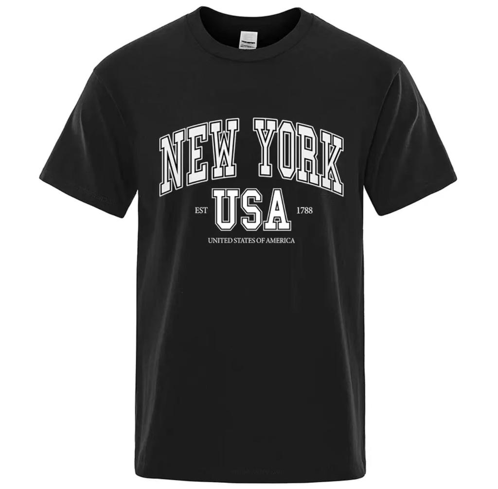 New York Usa Est 1788 Street City Letter Graphic T-Shirt Men Casual Tee Clothes Summer Loose Cool Tshirt Cotton Oversize T Shirt