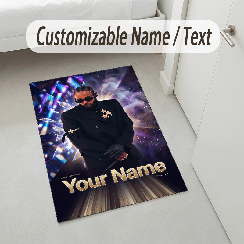 Personalized Crystal Velvet Carpet,Kendrick Lamar Custom Printed Name, Plush Area Rug For Home Indoor Decor