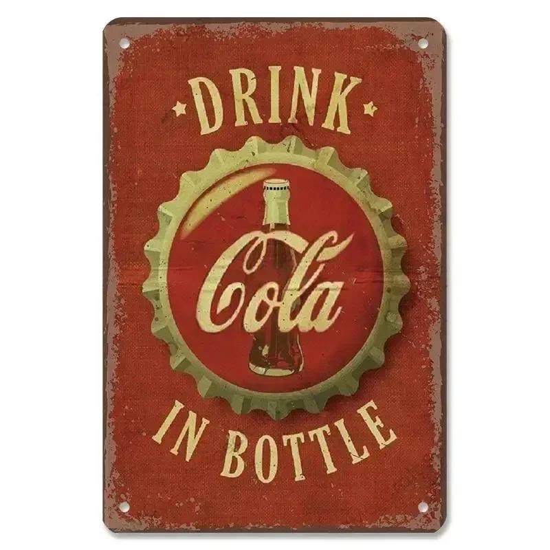 Cola Metal Tin Signs Decor Vintage Posters Girls Drink Cola Bottles Metal Plate Wall Decor Men's Hole Bar Club Restaurant Hom