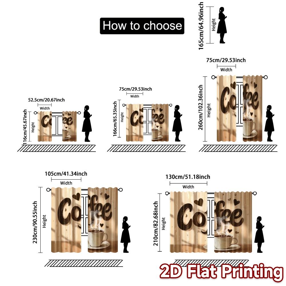 2pcs, 2D FLAT PRINTING Curtains (Without Rod) Coffee Bliss Contemporary Modern Curtains Fabric Curtains Versatile All Use for