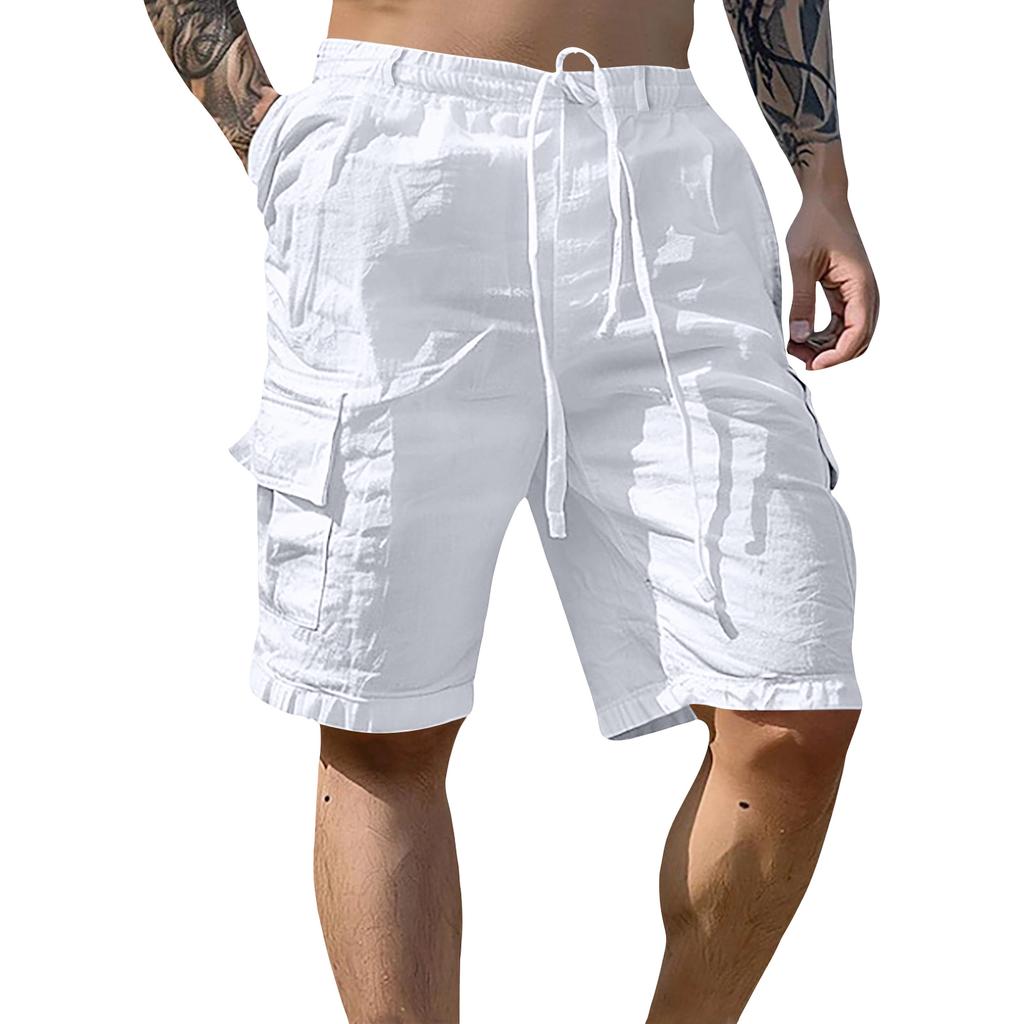 Men's Cotton Linen Casual Cargo Shorts Men's Fashion Work Shorts