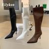 Fashion Eilyken Sexy Pointed Toe High Heels Women Knee-High Boots Spring Autumn Shoes Slim Elastic Fabric  Modern Long Botas Mujer