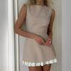 Lady Office Commute High Street Mini Dress Elegant Patchwork Pleated Short Dress for Women Fashion Slim Sleeveless Vestidos