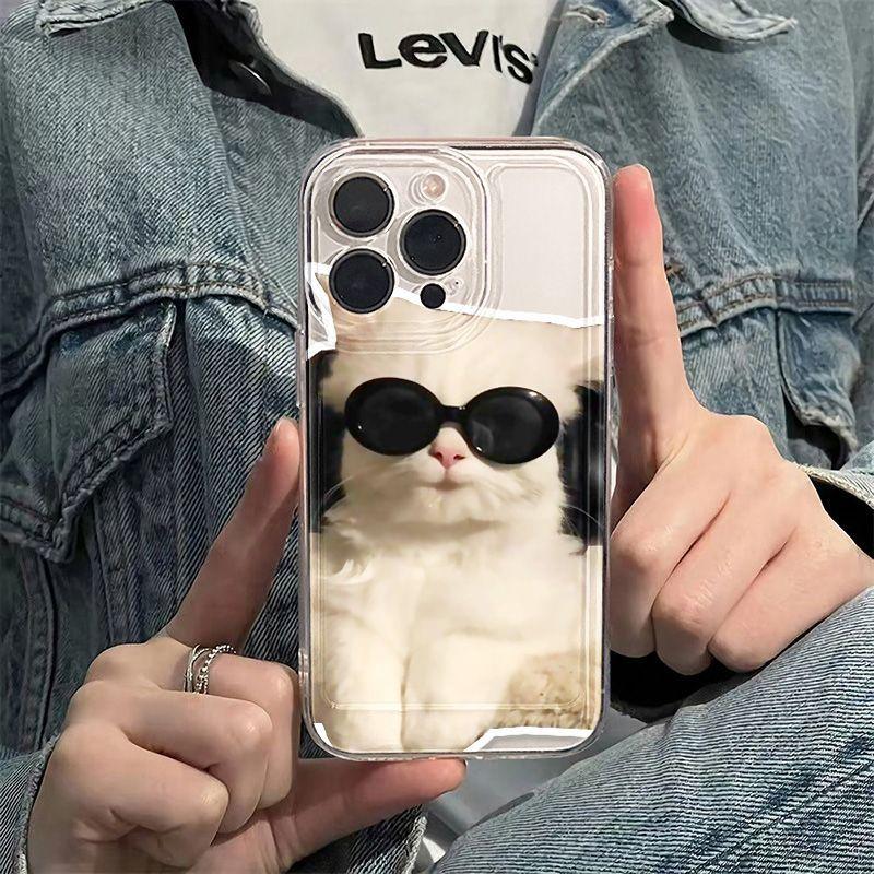 Sunglasses Kitten Suitable for iPhone17promax Apple 16 Mobile Phone Case 15/14 Fine Hole 13 High Value