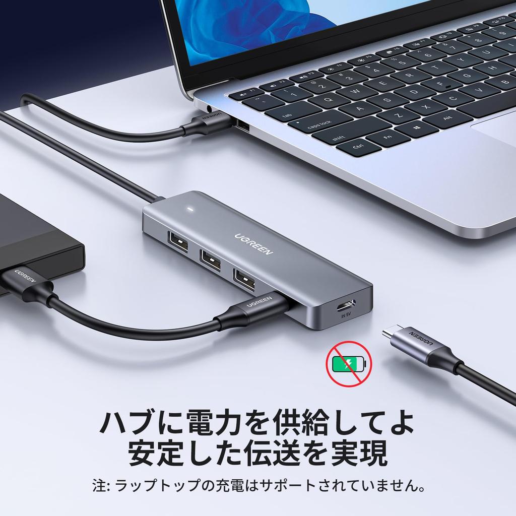 UGREEN USB Expansion Hub with USB C Power USB Compatible with and Mac with LED Light 3.0 Hub, 4-Port Supply, Self-Powered/Bus-Powered, High-Speed Hub,