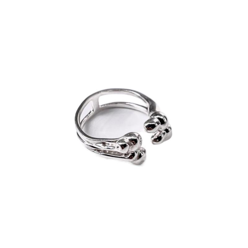 Stylish Women s S925 Sterling Silver Textured Open Ring - Chic Irregular Double Row Lava Multi-layer Design Adjustable Open