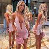European and American Summer Women's Clothing New Fashion Sweet Temperament Sexy Slim Low-cut Backless Hip-wrapped Dress