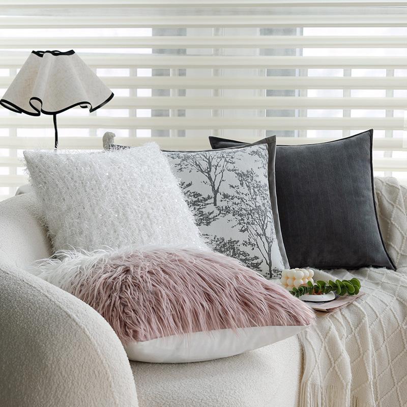 Gray Sofa Pillowcase Living Room Light Luxury High-end Waist Pillow Square Cushion Bedside Backrest Pillow Does Not Contain Core