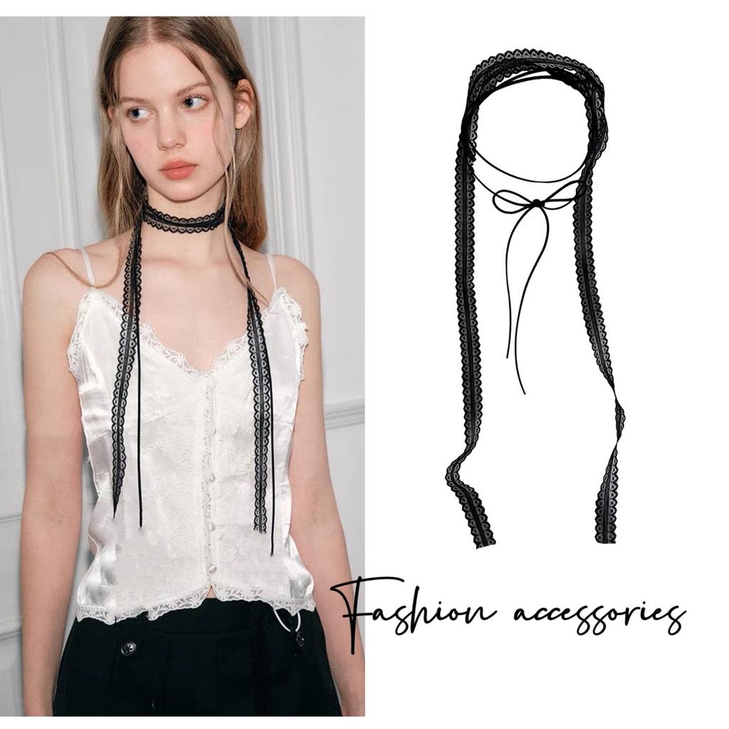 1pcs Cute Sweet Flower Lace Neck Strap Dressing Decoration Korean Style Hair Band Neckerchief Transparent Long Ribbon Head Scarf