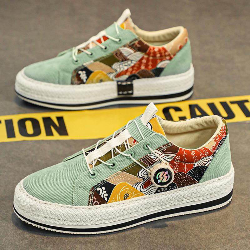 Personalized Lace Up Corduroy Board Shoes for Lazy People To Step on Canvas Shoes for Men's Shoes   for Men with Free Shipping