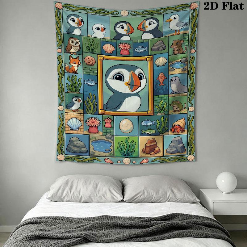 Puffin Rock poster Wall Hanging Printed Fabric Blanket Decorative Tapestries for Bedroom Living Room Home Decor