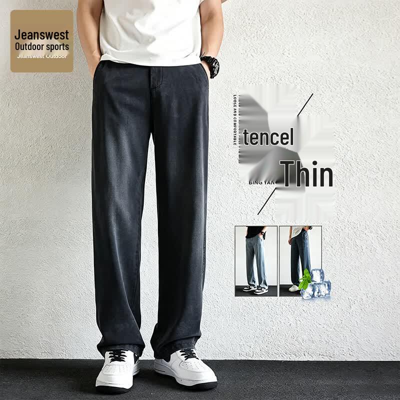 Jeanswest Men s Summer Ice Silk Relaxed Fit Straight Leg Jeans 36