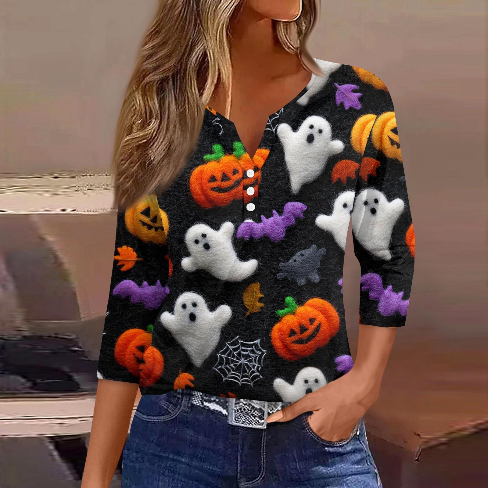 

Women s T Shirt Tee Print Button 3/4 SleeveDaily Weekend Fashion Basic V- Neck Regular Top M