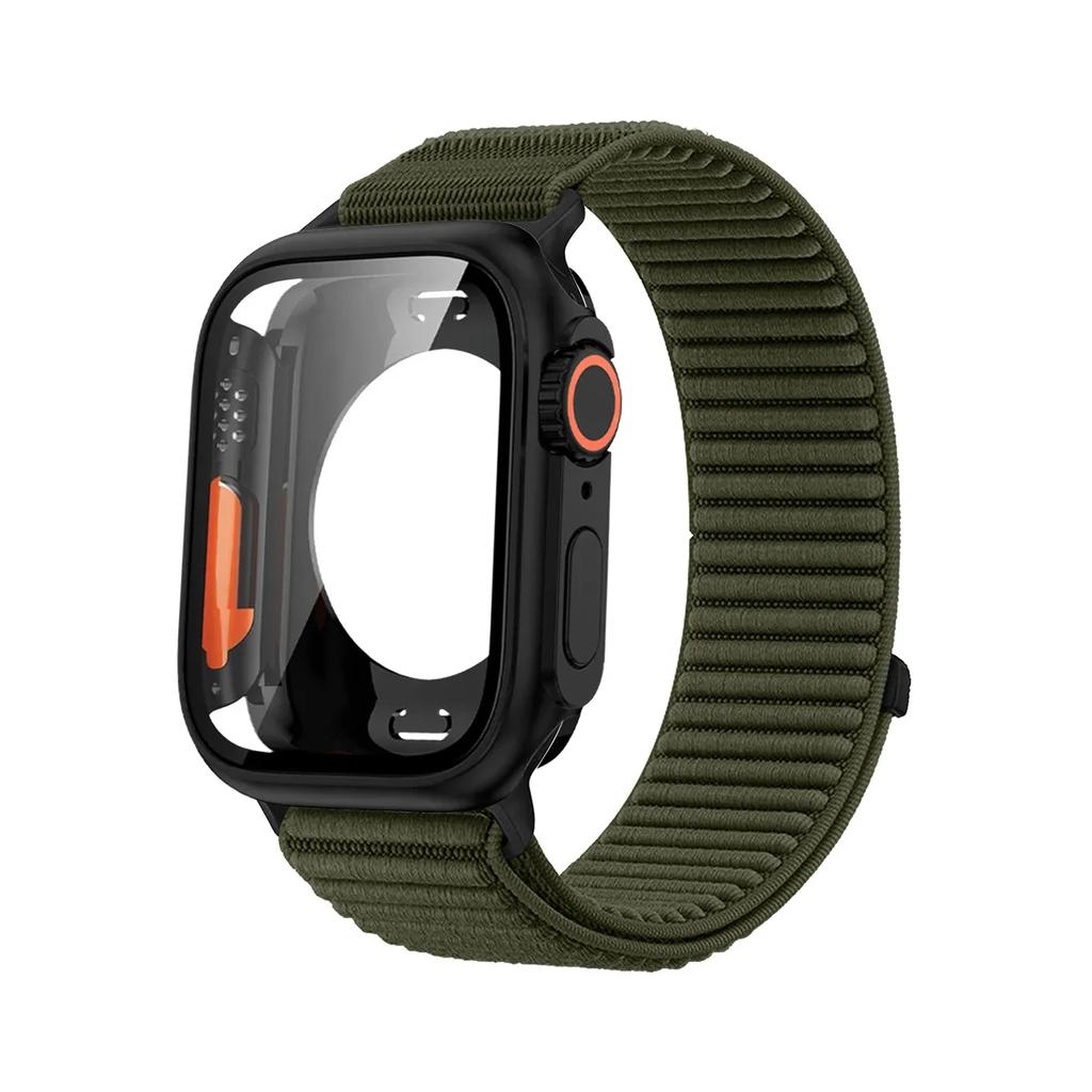 Armband+Hülle Für Apple Watch S11 10 9 8 7 6 5 4 Nylon Sportband Glas+Vollständige Abdeckung Bumper Für Iwatch 46 45 44 40 41mm Armband