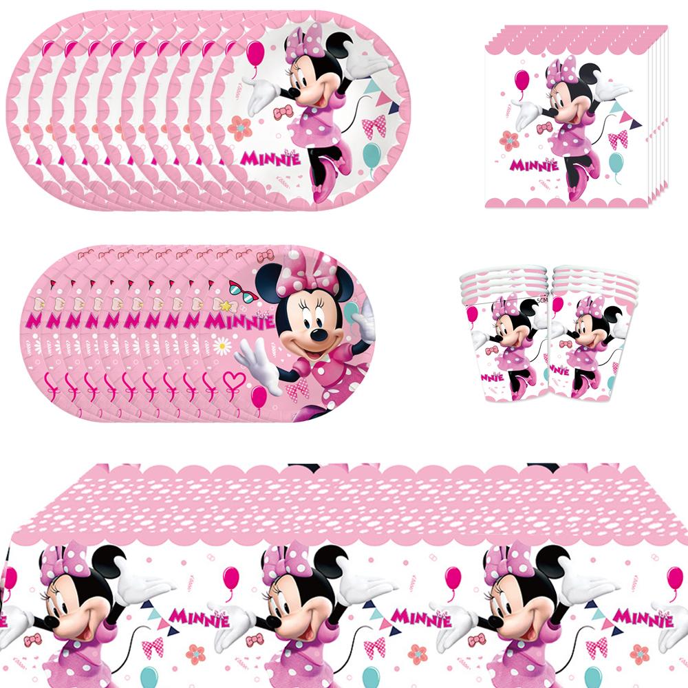 51pcs Minnie Party Tableware Includes Cup Plate Tablecloth Napkin for10 Guests