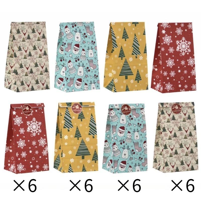 

24 шт. Рождественские подарочные пакеты со снежинками и оленями с наклейками, Праздничные новогодние бумажные подарочные пакеты для вечеринок наклейки Пакет для еды one size fits all