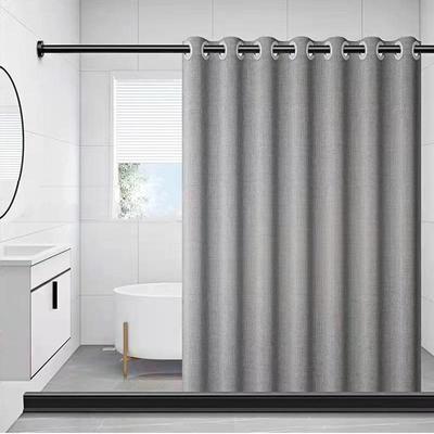 Roman Telescopic No-Drill Shower Curtain Rod with Thickened Waterproof Mildew-Proof Linen Curtain