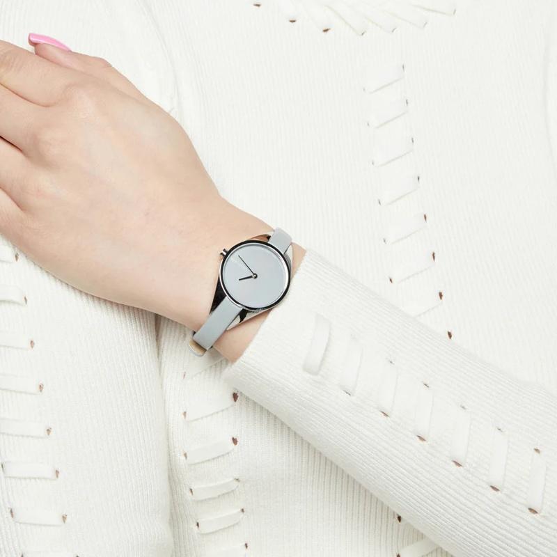 CALVIN KLEIN Rebel Series Watch Quartz Movement Leather Strap 29mm Gray Dial Women's Watch 30 Meters Waterproof K8P231Q4