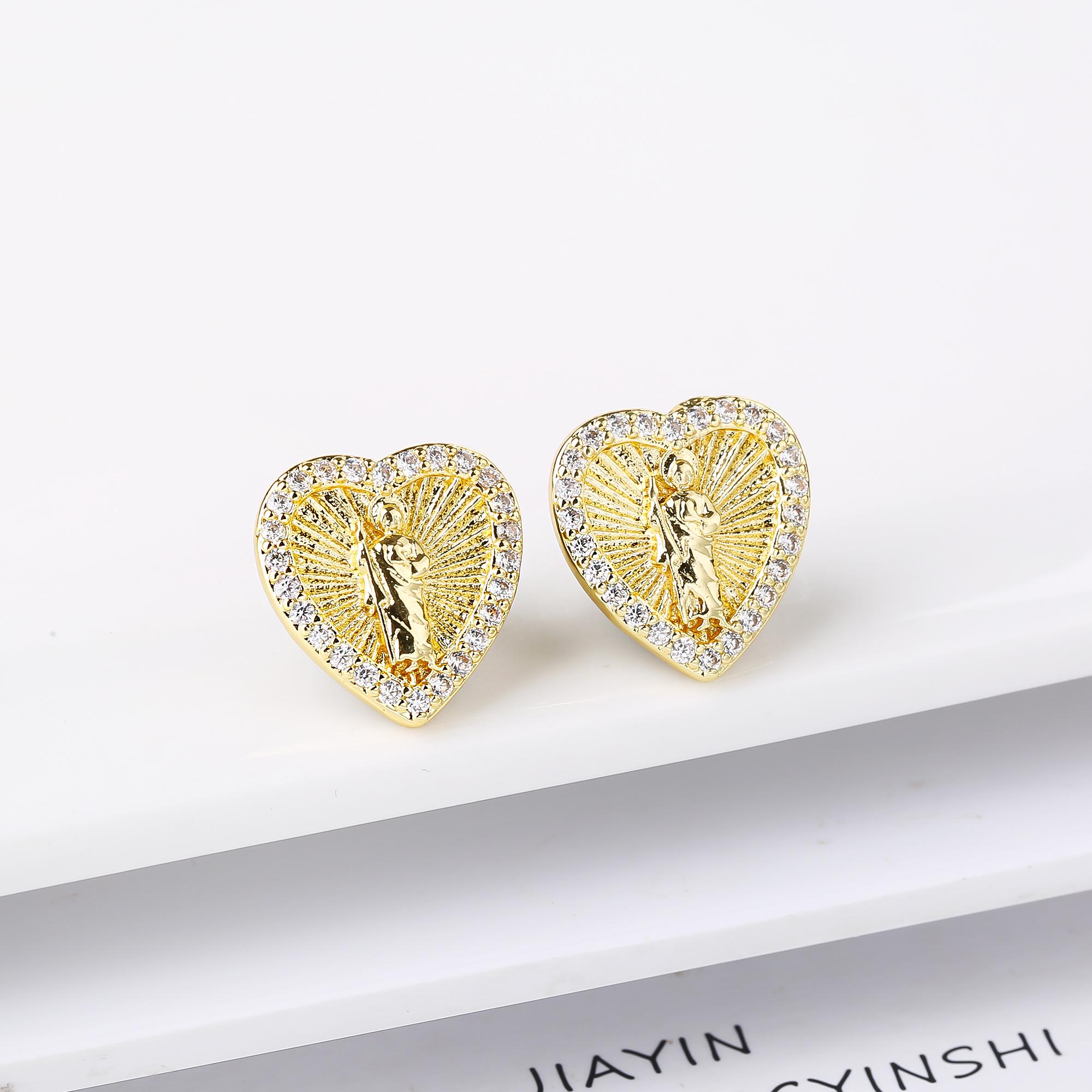 Gold-Color Religious Saint Jude Zirconia Women s Stud Earrings  For Women Virgin Mary Believer Ear Zircon Daily Party Gifts