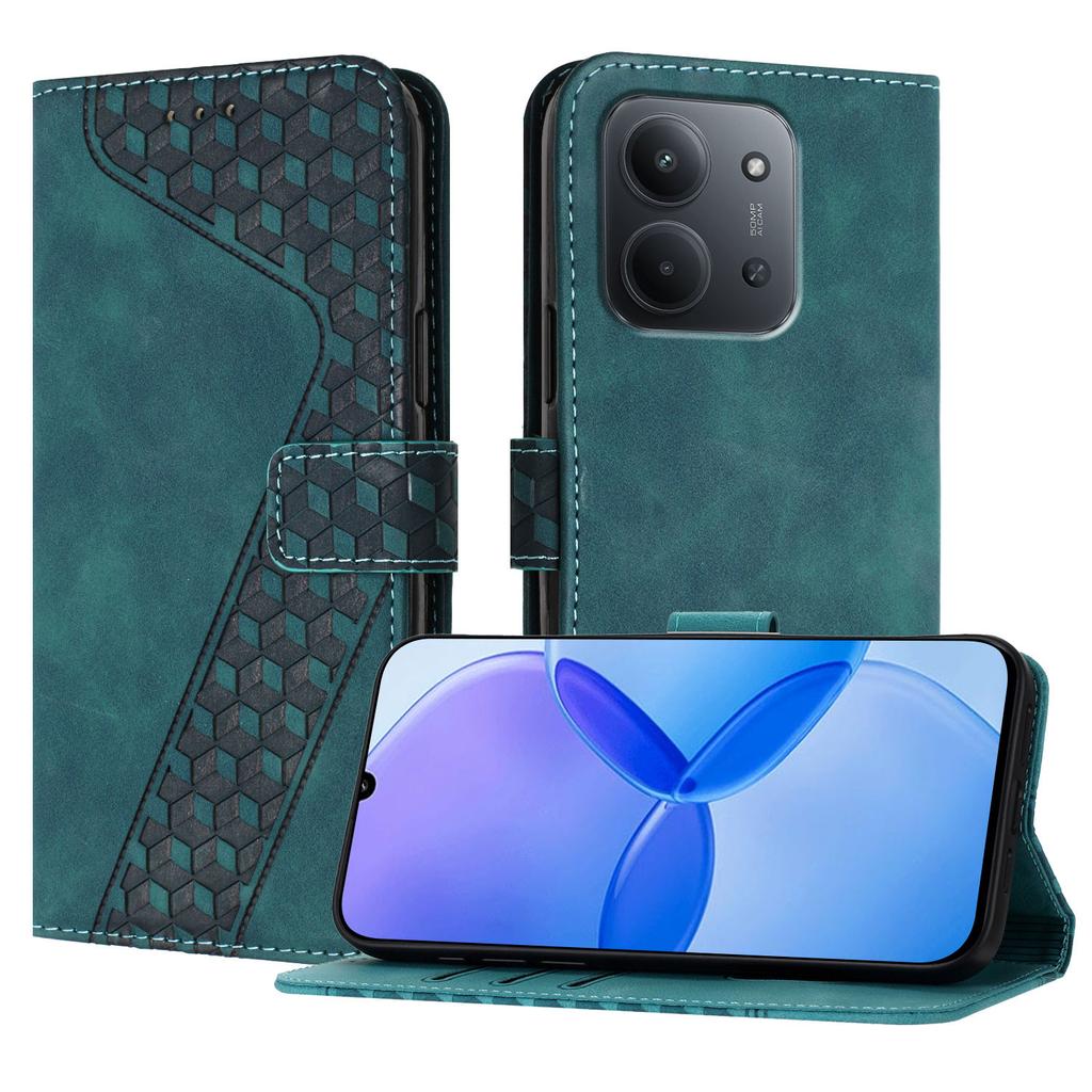 For Xiaomi Redmi 15C 4G (Global) (171mm) Leather Case 7-Shaped Pattern Wallet Stand Shockproof Phone Cover