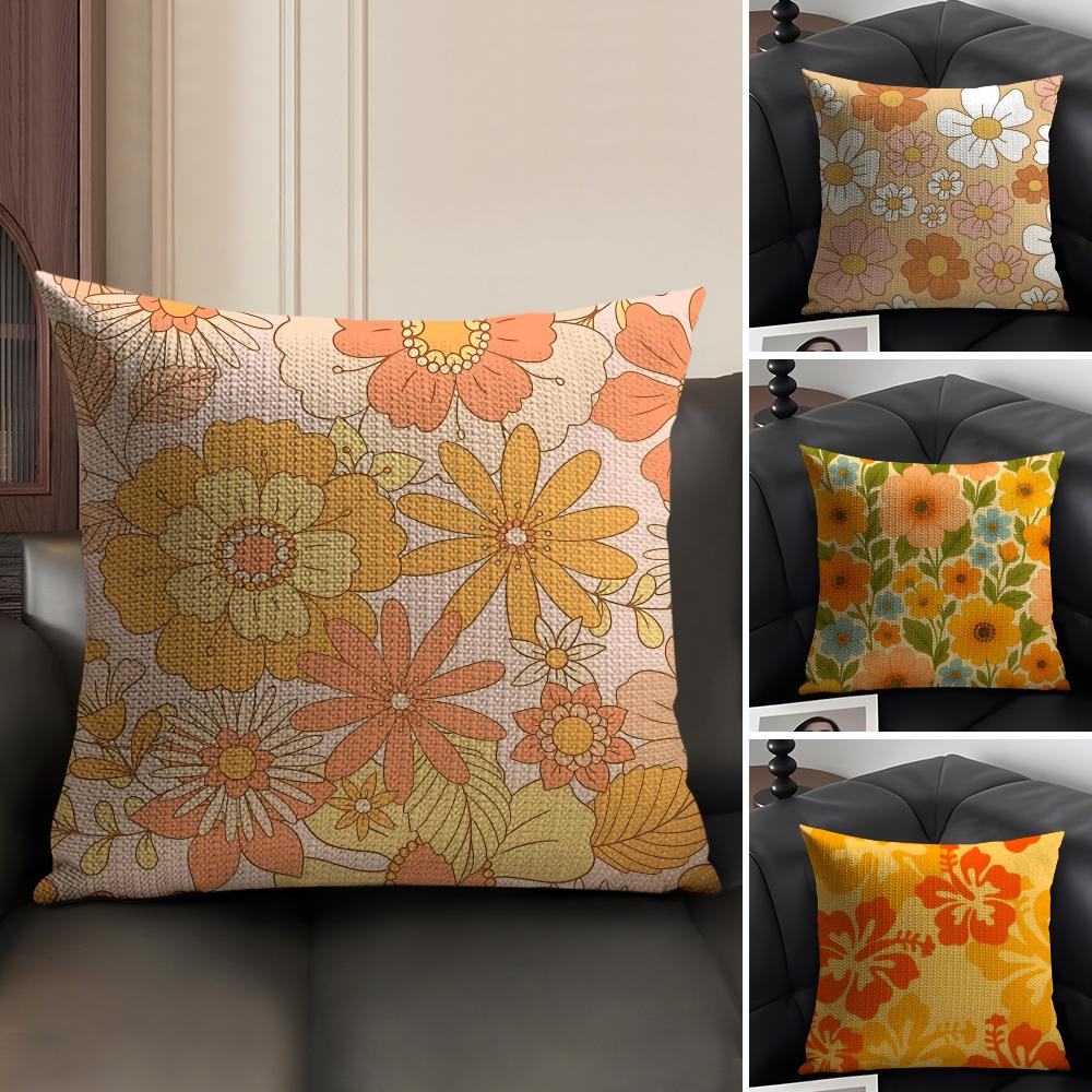 Retro Floral Ins Cushion Cover Natural Linen Organic Fabric Double-Sided Printing Sofa Home Decor Gift Pillow Case
